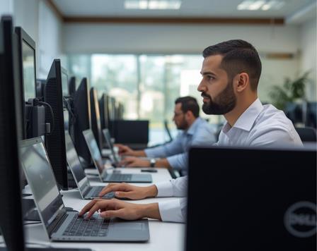 Office employees working with their laptop 